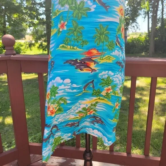 ALOHA Women's Blue Hawaiian Print Sleeveless Summer Mini Dress Size Medium - Picture 3 of 12